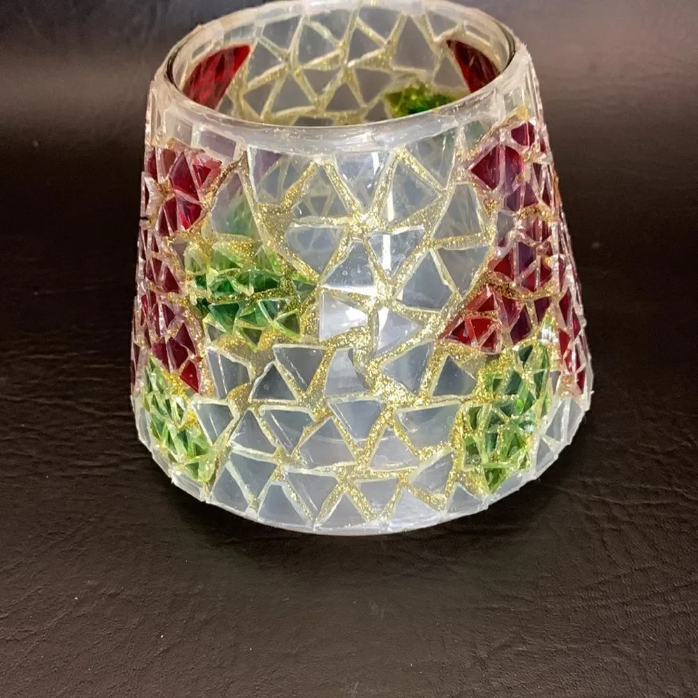 Home Interiors USA Poinsettia Red Gold Green Frosted Candle Shade 4 Inches Tall